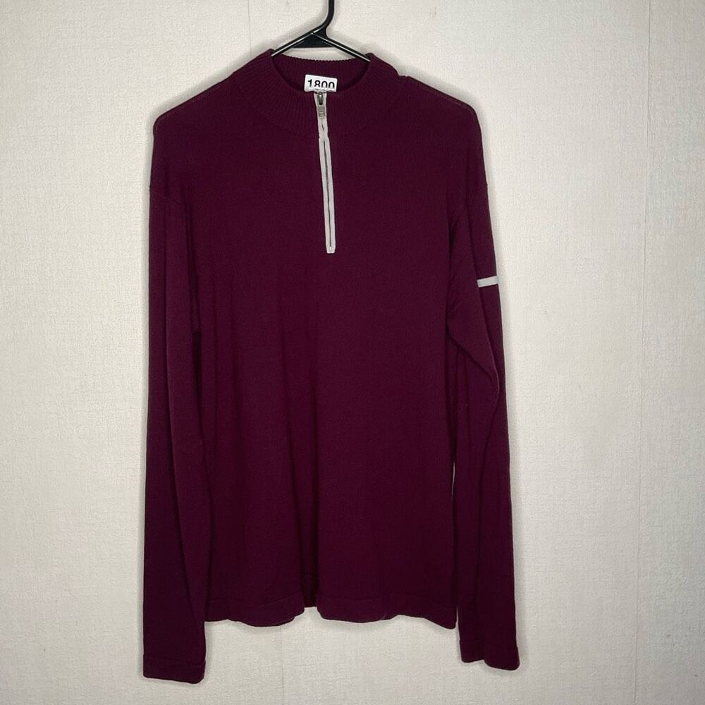 Peter Millar Sweater Mens Large Burgundy Warmth Element Merino Mock 1/4 Zip